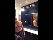 Locker room towel tease with cum eating Free Trailer