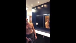 Locker room towel tease with cum eating Free Trailer