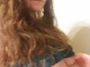 Sexy red head smoking and playing with titties 4/16