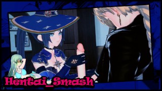 Genshin Impact - Mona rides Aether's dick, lets him cum inside. 3D Hentai.