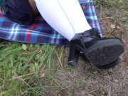 Foot fetish girl show shoes and feet in white knee socks 11/16