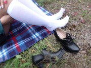 Foot fetish girl show shoes and feet in white knee socks 16/16