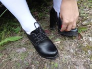 Foot fetish girl show shoes and feet in white knee socks 2/16