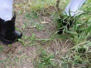 Foot fetish girl show shoes and feet in white knee socks 3/16