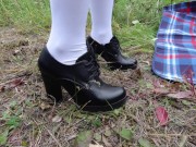 Foot fetish girl show shoes and feet in white knee socks 4/16