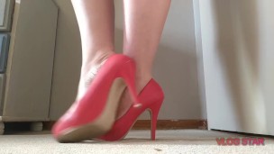 sexy red heels. standing shoeplay
