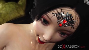Hot sex! Beautiful young queen gets fucked hard by a Boggles green monster in the mystical cave