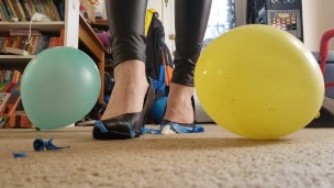 Leather Pants and Black Heels Balloon Bursting