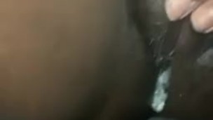 Ebony Babe CREAMY pussy after masturbating (ignore the string on my thigh)
