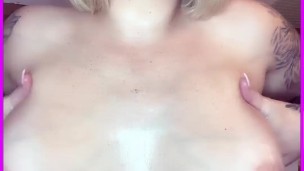 Jerk off while I rub oil in to my natural tits then fantasise about a tit wank with me