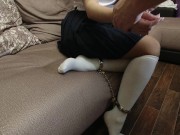 Schoolgirl in shackles and handcuffs, white knee socks, uniform 12/16