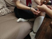 Schoolgirl in shackles and handcuffs, white knee socks, uniform 13/16