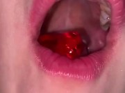 Open mouth gummy swallowing. Underwear  10/16