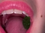 Open mouth gummy swallowing. Underwear  12/16