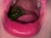 Open mouth gummy swallowing. Underwear  13/16