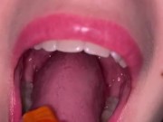 Open mouth gummy swallowing. Underwear  14/16