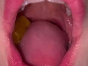 Open mouth gummy swallowing. Underwear  3/16