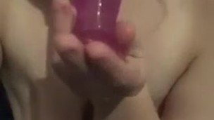 Blue haired girl deep throats her favorite dildo