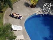 Spying my sexy MILF neighbor by the pool, voyeur fetish 4/16