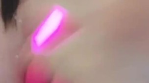 Chubby busty girl teases in the shower with vibrator