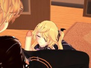 Genshin Impact - Fischl gives Aether a blowjob, then does 69. Gets cum on face.