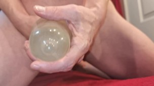 Pee in a condom huge load close up