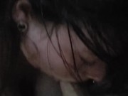 darkhaired wife showing her throat skills on a thick cock