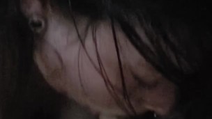 darkhaired wife showing her throat skills on a thick cock