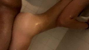 Bubble butt brunette shower back shots 