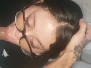 School girl eating syrup with cock