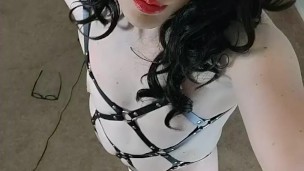 Cross Dresser Odessa Bondage Chastity Solo Dripping Precum smooth brunette crossdresser mistress