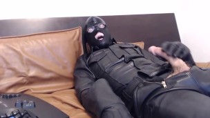 Leather cam show, lots of cum on leather!