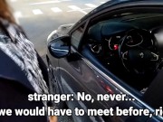 HANDJOB TO A STRANGER IN THE PUBLIC PARKING LOT AS PEOPLE PASS, HE CUM OVER THE WHEEL 3/16