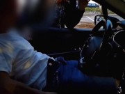 HANDJOB TO A STRANGER IN THE PUBLIC PARKING LOT AS PEOPLE PASS, HE CUM OVER THE WHEEL 6/16