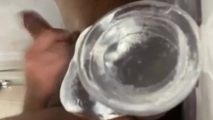 enby using clear dildo in tight ass
