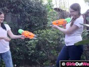 Cute lesbian girlfriends fuck in the bathroom 1/16