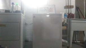 Tgirl pee desperation while doing laundry