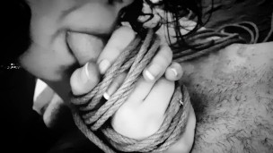 I tied my wife's hands to my cock - watch her struggle to suck it - Amture home made Bdsm