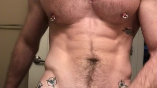 Tatted jock gets off on his own sweaty pits after the gym