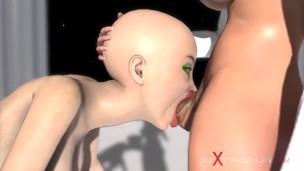 Sci-fi sex. 3d hot alien dickgirl plays with a sexy girl in the space station