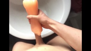 I get a blowjob from my fleshlight and cum inside it