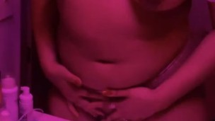 Sexy Ebony College Girl Grabs Her Tits and Plays With Roughly Them in Mirror For You