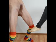 Haha, my boy CUMS from kick in the balls. Orgasm without hands. Ballbusting 12/16