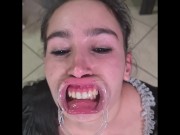 French maid tries to drink her own piss through lip retractor | funny fail