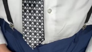 Straight Small dick daddy jacks off in business suit 