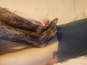 Late night femdom feet and handjob domination! Mistress milks slaves cock over her sexy nylon feet!! 1/16