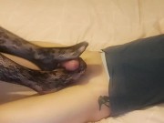 Late night femdom feet and handjob domination! Mistress milks slaves cock over her sexy nylon feet!! 3/16