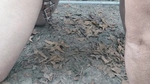 Mistress slave to pee outside with dick still caged