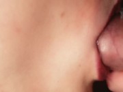 Close up fetish. Red lipstick in cum