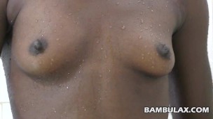 Young chocolate teen shower and doggystyle